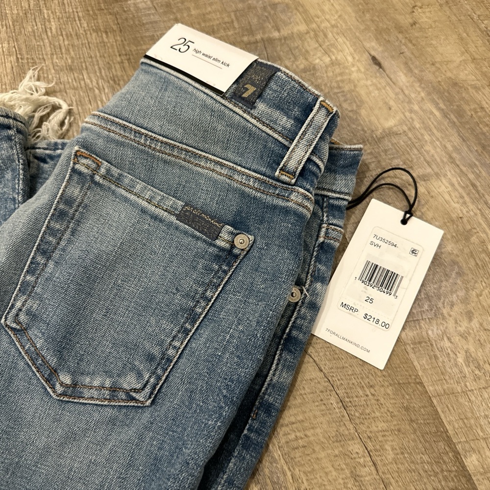 7 For All Mankind High Rise Distressed Blue Jeans - Picture 2 of 5